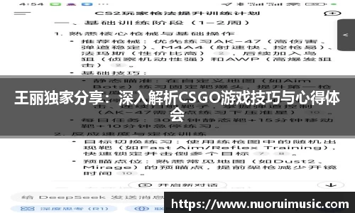 王丽独家分享：深入解析CSGO游戏技巧与心得体会